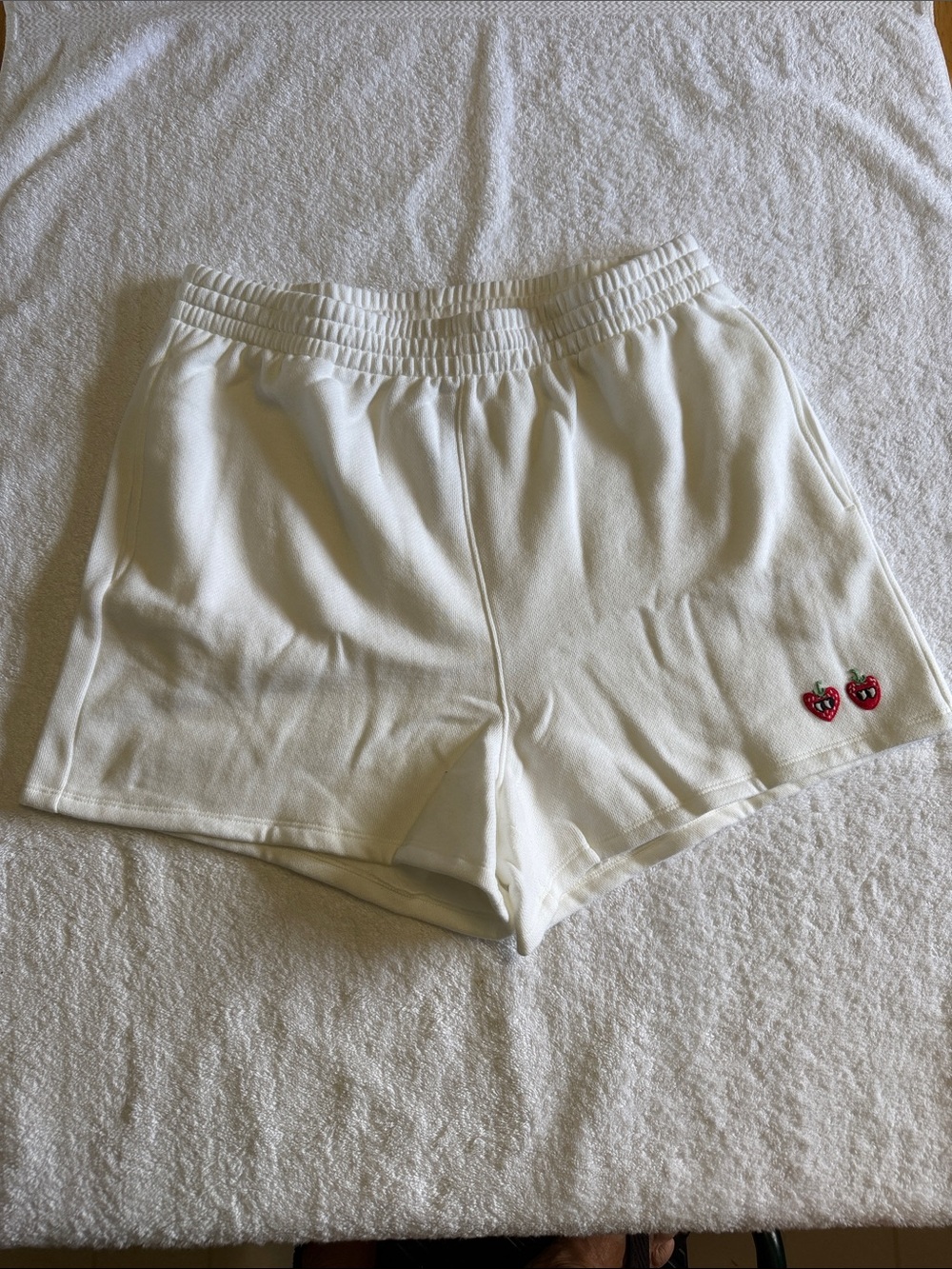 PINK Victoria's Secret White Athletic Knit Shorts with Strawberry Patch